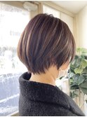 小顔みえ骨格補正丸みショート白髪ぼかし40代髪型梅ヶ丘美容室