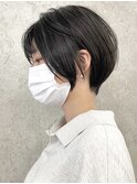 大人ショートボブ/ショートヘア/イルミナカラー/前髪あり黒髪