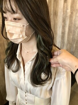 アルム(hair salon Alum) 『 モスグリーン×ターコイズカラー☆ 暗髪おしゃれデザイン 』