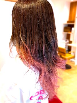 アズールサン 草加西口店(azule-sun) ピンクグラデーションカラー,ゆるふわロング,ブリーチ/草加駅