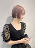 ピンクベージュ/切りっぱなしボブ/タッセルボブ/ミニボブ/横浜