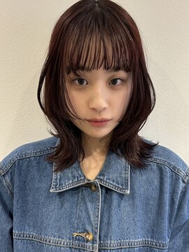 ラミエバイメルト 下北沢(lamie by melt) 小顔前髪ボブレイヤーウルフ顔周りダブルカラーバーガンディー