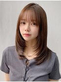 小顔 前髪 レイヤーカット ミルクブラウン ワンホンレイヤー "