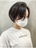 丸みショート 黒髪 前髪なし 大人 髪質改善 イルミナカラー