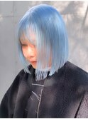 6ネオンカラーターコイズブルーインディゴハイトーンカラーボブ