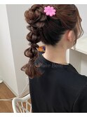 高めポニーの編みおろし
