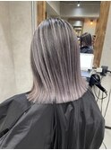 バレイヤージュ、ハイライト、レイヤーロング、グレーベージュ