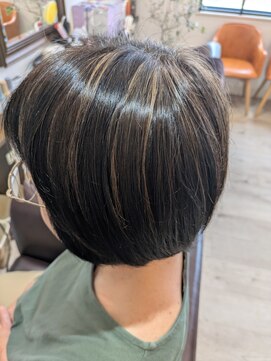 グリーン(Green) ハイライト白髪ぼかし/全体染め