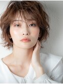 3Dハイライト大人かわいいくせ毛風ボブウルフy志木20代30代40代