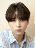 韓国ヘアカルマパーマコンマバングセンターパート黒髪ウルフ