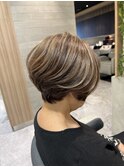 白髪ぼかしハイライトショートボブ＠30代40代50代60代