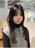 ハッシュカットロングレイヤーカット顔まわりカット2wayバング