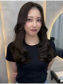ハイライトカラーくびれヘアアプリコットオレンジ