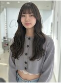 ロングレイヤーカットココアブラウン顔まわりカット