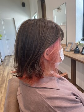 リブヘア(LiB hair) 切りぱなしボブ×ベビーピンク&アッシュベージュ