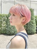 夏ハイトーン☆ペールピンク×耳かけマッシュショート