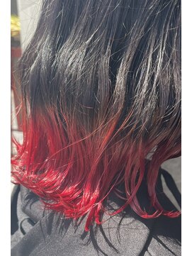 アルモ ヘア フア 東静岡(ALMO hair HUA) ＊イヤリングカラーインナーカラーレッド×艶髪ブラウンカラー