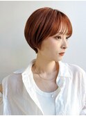 大人ショート前髪あり丸みマッシュ暖色カラー丸顔絶壁K20231225