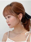 顔周りレイヤーカットグレージュカラーくびれボブベージュカラー