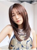 小顔オリーブカラー透明感カラーウルフレイヤーロング_ba484823