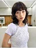 ミディアムウルフ　ウルフパーマ　レイヤーパーマ　ニュアンス