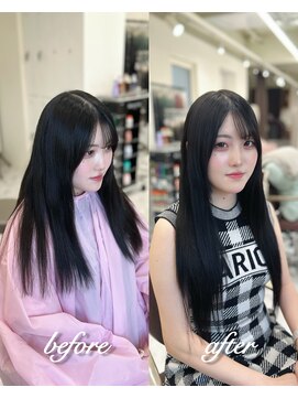 ガルボヘアー 心斎橋店(garbohair) 心斎橋プルエクステビフォーアフター黒髪韓国ロング