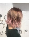 シルキーピンクグラデーション☆フェザーボブ