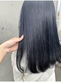 ネイビーブルー暗髪美シルエットロング20代30代×エアストレート