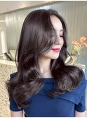 e84韓国ヘアーブリーチ無しココアグレージュレイヤーカット