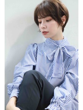 ムウ 難波(MOU) ボブクールショート前髪イメチェンピンクベージュ30代40代50代