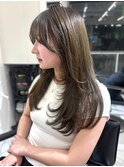 オリーブグレージュ 透明感カラー レイヤーカット 顔周りカット
