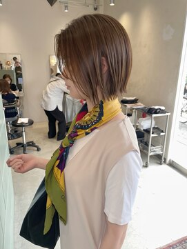 ローヴ 梅田(L'aube) 切りっぱなしボブ　髪質改善　オリーブベージュ　マロンベージュ