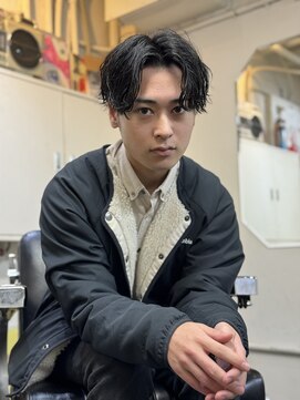 メリケンバーバーショップ フクオカ(MERICAN BARBERSHOP FUK) ハイライトマッシュパーマウルフアッシュブラック