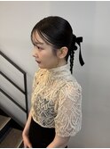 ヘアセットツインタイトリボンヘアセット結婚式ドレスヘア