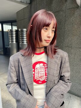 姫カットレイヤーチェリーレッドレイヤーカットピンクブラウン