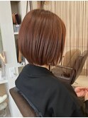 青森 八戸 オレンジブラウン×丸みショートボブ 20代 30代 40代