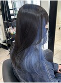 ＊インナーカラーブルーネイビーイヤリングカラーブルーアッシュ