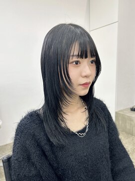 ノートエートル 西金沢(Nought etre) 20代30代/アッシュブラック/レイヤーロング/ぱっつん前髪