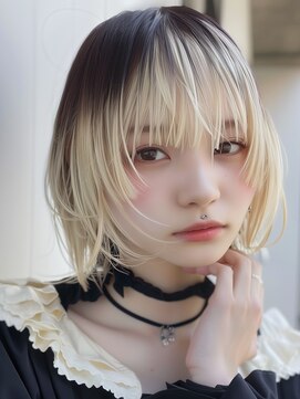 レヴ 草加店(LEV.) 外ハネワイドバングブルーブラック艶髪イメチェン