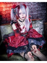 エルシャドール(EL-SHADDOLL) ホワイトカラー　赤メッシュ　地雷系　アイドルヘア
