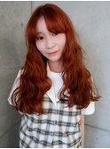 外国人風オレンジブラウン×ロングパーマ