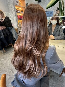 サンク 原宿 表参道(cinq) 原宿ブリーチなしダブルカラーミルクティーベージュレイヤーボブ