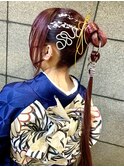 リングエクステ　成人式セット　ポニーアレンジ　金箔　針金