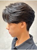 メンズセンターパートウルフセンターパートニュアンスパーマ襟足