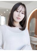 デザインカラーレイヤーカットウェットヘアオリーブベージュ