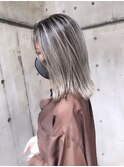 外国人風バレイヤージュ、ハイライトカラーアッシュグレージュ