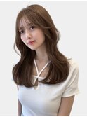 レイヤーカット　顔まわりカット　ヘーゼルベージュ