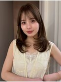 顔周りレイヤーカットくびれヘアミルクティーベージュカラー韓国