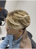 外国人風メンズバレイヤージュ×センターパート×縮毛矯正