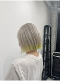 くびれヘアアプリコットオレンジ夏ハイライトカラー丸型卵型ボブ